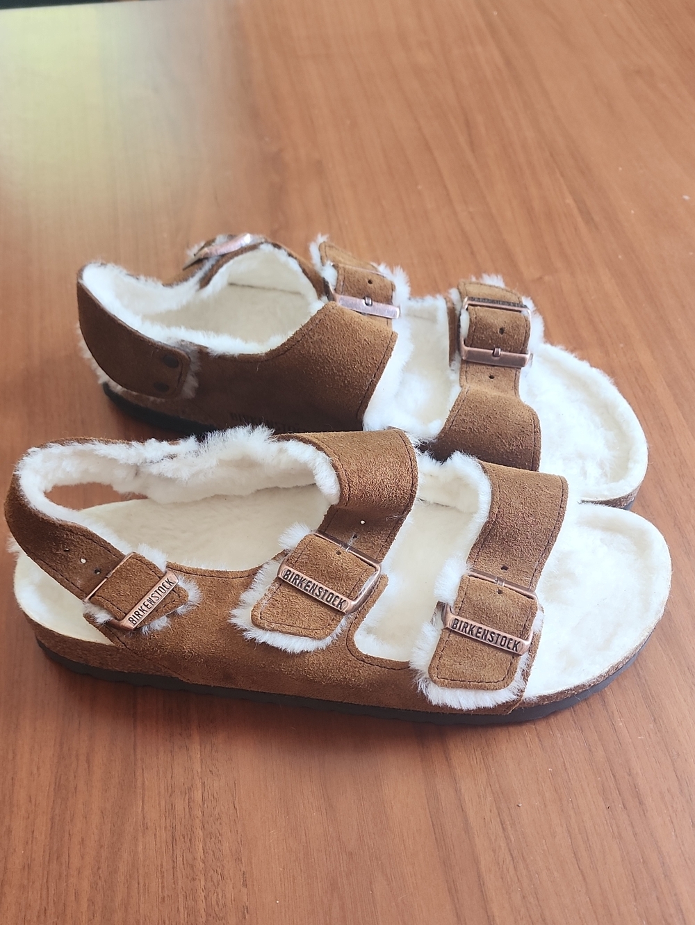Birkenstock Milano Shearling Sandal Mink Suede Size EU 41 US Women 10 Men 8